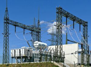 A substation consisting of various steel structures.